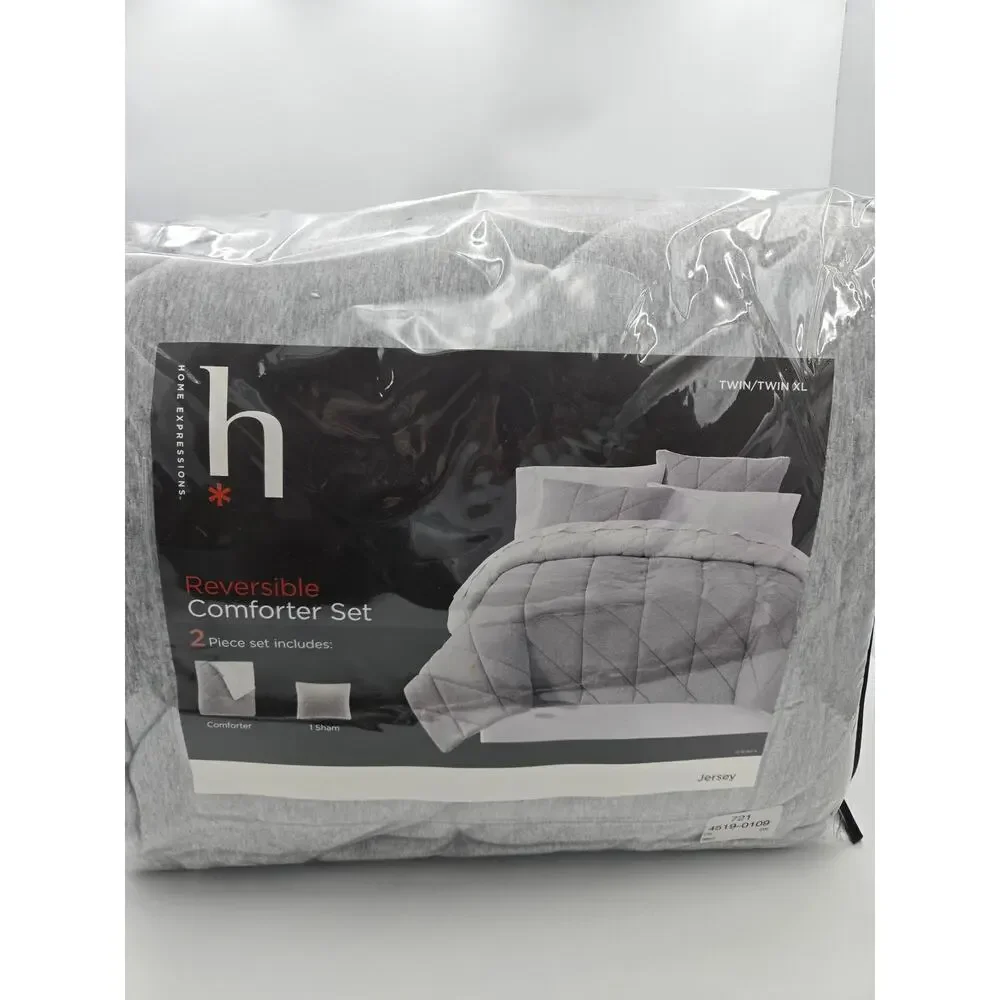 Home Expressions Twin/Twin XL Reversible Comforter Set Gray Jersey New